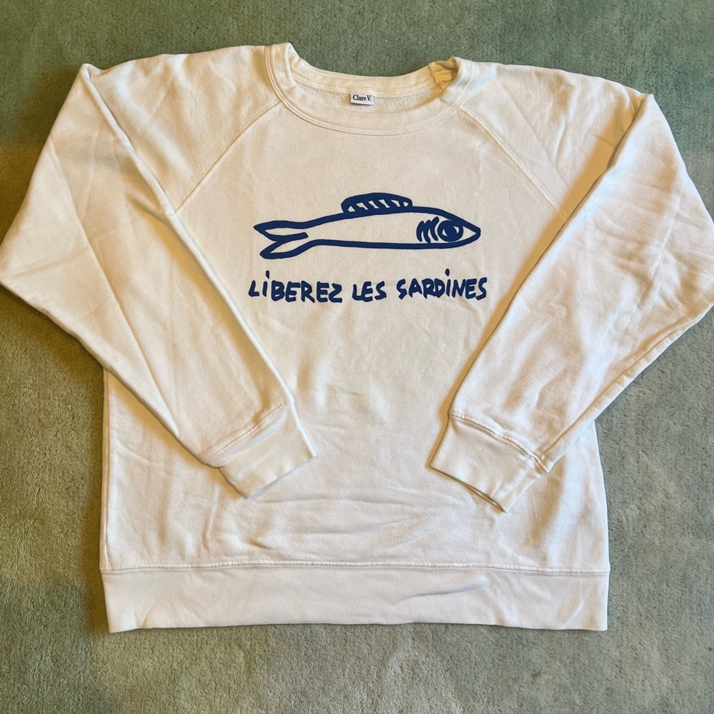 Clare V x Gjusta Liberez Les Sardines Organic Cotton Sweatshirt Size L